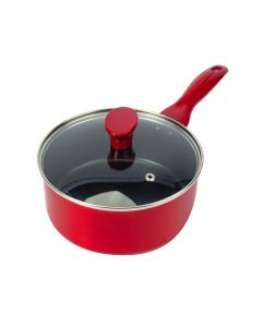 Olla aluminio antiadherente liso con tapa 18cm rojo