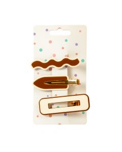 Prensa para cabello 3pzas marron y blanco con dorado