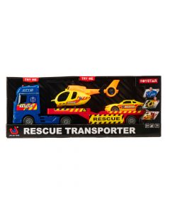 Triler con helicoptero y carro estampador con luz y sonido