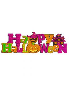 Letrero plastico happy halloween 41x12cm escarchado multicolor