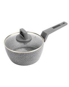 Olla auminio estampada con tapa vidrio 18cm gris