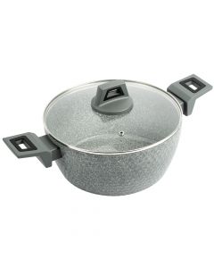 Olla aluminio inducción con tapa vidrio 24cm mango