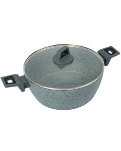 Olla aluminio lisa con tapa vidrio y asas 28cm