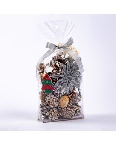Popurrí navideño bellota y follaje 10.5x24cm plateado y marrón