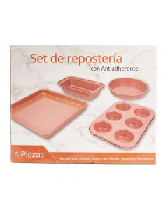 Molde metal liso antiadherente 4pzas oro rosa