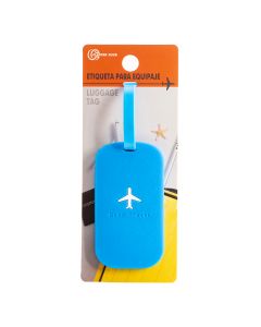 Etiqueta plástica para equipaje estampado avión good travel 12.5x6.5cm celeste