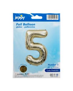 Globo metálico número 5 dorado claro