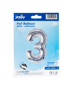 Globo metálico número 3 plateado