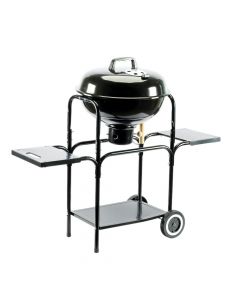 Parrilla metal con cuenca de fuego y rejillas ruedas negro