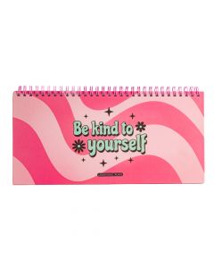 Libreta espiral lisa estampado be kind to yourself rosado