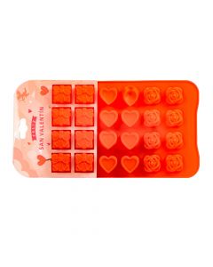 Molde silicón con forma corazon rosa y regalo 23x14x1.6cm surtido