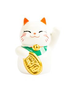 Alcancía porcelana gato maneki neko 12.2x9.5x14.7cm blanco