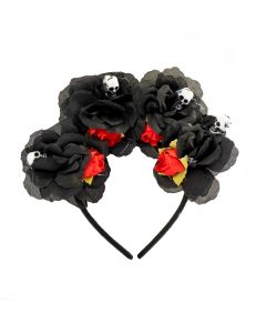 Diadema plástica con flores calavera 