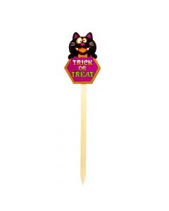 Estaca madera figura gato trick or treat con escarcha multicolor