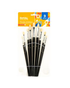 Pincel madera liso 9pzas