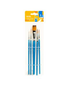 Pincel madera liso 5pzas azul