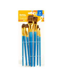 Pincel madera liso 7pzas azul y dorado