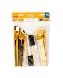 Pincel brocha y esponja madera 25pzas surtido