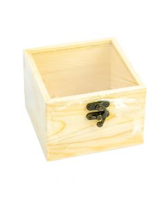 Caja madera cuadrada con cierre metálico 12x12x8.5cm beige