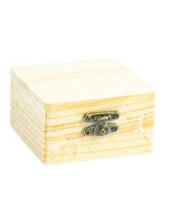 Caja madera cuadrada lisa con cierre metálico 8x8x4.5cm beige