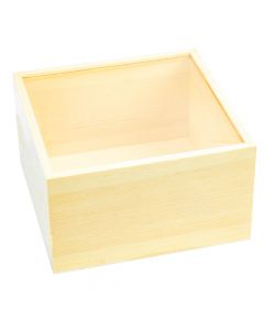 Caja madera cuadrada lisa+detalle transparente 18x18x10cm beige