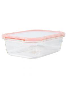 Recipiente vidrio rectangular con tapa 1040ml rojo