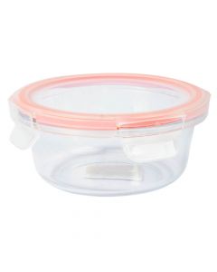 Recipiente vidrio redondo con tapa 390ml rojo