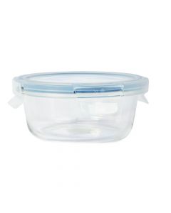 Recipiente vidrio redondo con tapa 390ml azul