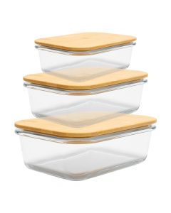 Recipiente vidrio rectangular 3pzas surtido