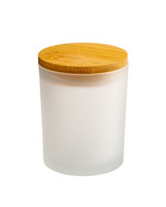 Portavela vidrio con tapa bambú