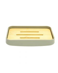 Jabonera plástica con base bambú