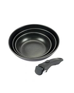 Sartén metálico mango extraible 4pzas negro