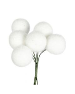 Rama artificial navideña con fruto afelpado blanco