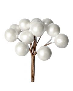 Rama artificial navideña con fruto blanco perlado