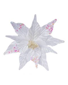 Flor artificial navideña 28cm blanco tornasol