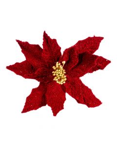 Flor artificial navideña afelpada escarchada 34cm vino