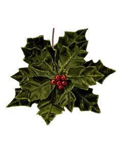 Flor artificial navideña 29cm verde y rojo