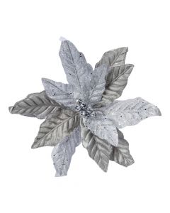 Flor artificial navideña afelpado 38cm plateado