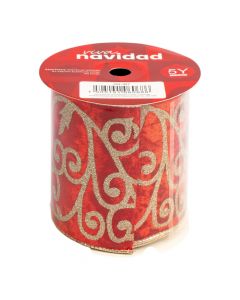 Cinta navideña 10cm rojo y champagne