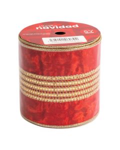 Cinta navideña 10cm rojo y dorado
