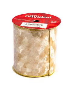 Cinta navideña 10cm blanco y dorado