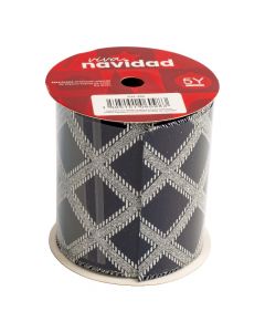 Cinta navideña 10cm 4.57m azul y plateado
