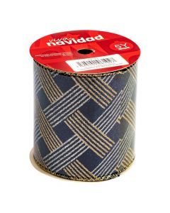 Cinta navideña 10cm azul dorado y plateado