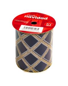 Cinta navideña 10cm azul dorado y blanco
