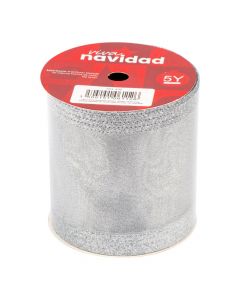 Cinta navideña plateada escarchada