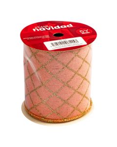 Cinta navideña 10cm rosado y plateado