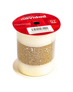 Cinta navideña 10cm beige y dorado
