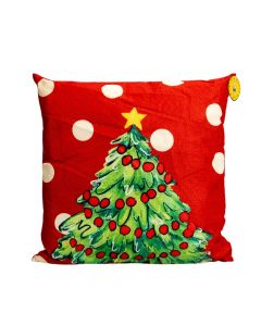 Cojín navideño estampado rojo y beige