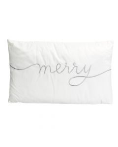 Cojín navideño estampado blanco y plateado