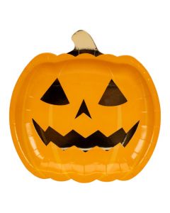 Plato figura calabaza 12pzas naranja y dorado